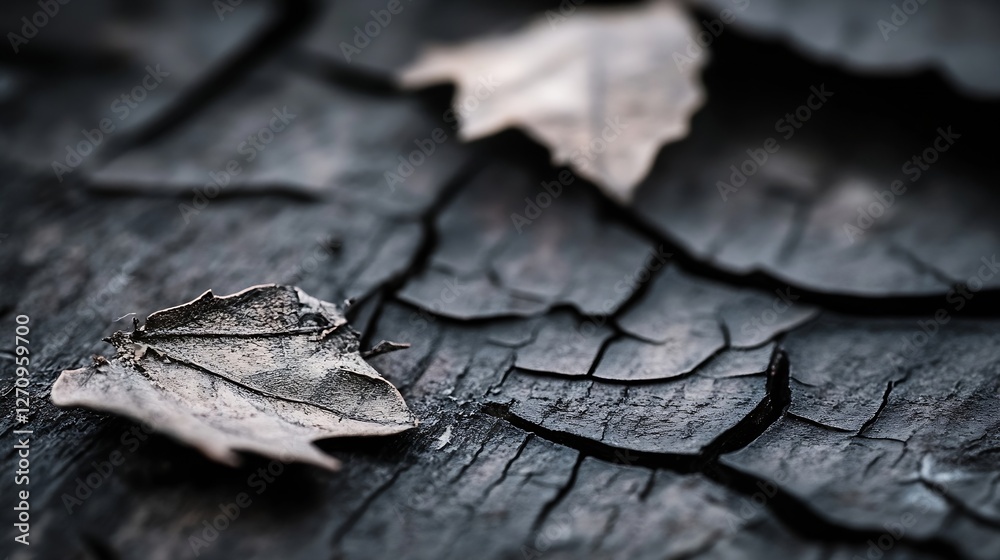 Poster dried leaves on cracked wooden surface creating a rustic and artistic background for nature photogra