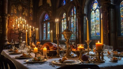 Obraz premium Fantasy Banquet Under the Stars: A Lavish Feast of Enchanted Delights