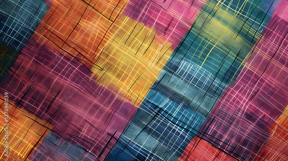Poster abstract colorful pattern featuring vibrant squares and lines creating a dynamic composition