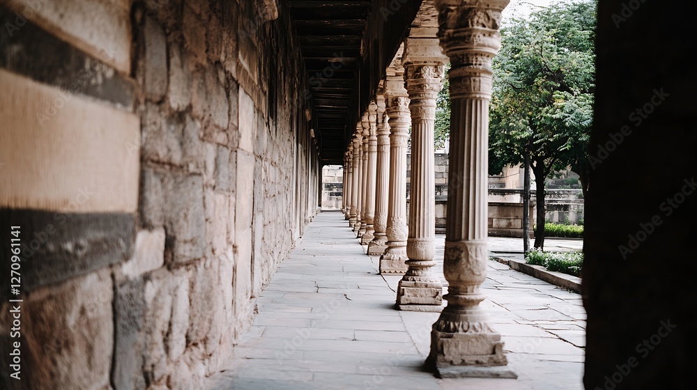Poster architectural beauty of ancient stone columns and corridors inviting exploration in historic setting