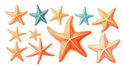 Starfish fishes set, flat design style, isolated design elements with white background