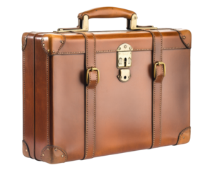 vintage leather suitcase with brass buckles, showcasing classic craftsmanship and timeless design. Perfect for travel enthusiasts and collectors