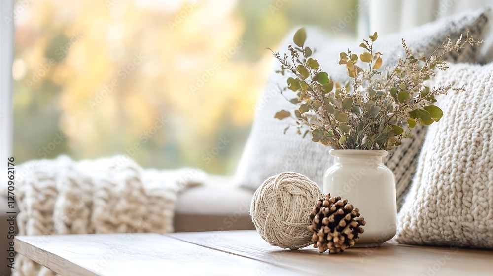 Poster charming rustic decor featuring a vase with dried flowers and cozy elements on a table : generative 