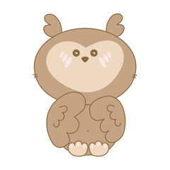 Kawaii owl vector illustration. Cartoon wildlife. Forest animal bird with cute blush. Isolated on white background