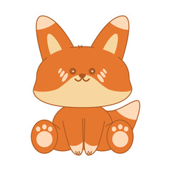 Kawaii fox sits in a cute pose. Charming wild forest animal vector illustration. Cartoon wildlife. Isolated on white background