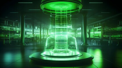 A futuristic nuclear reactor core glowing with controlled radioactive energy showcasing the advanced technology and innovation in the field of nuclear power