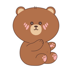 Kawaii bear sits in a cute pose. Adorable wild forest animal vector illustration. Cartoon wildlife. Isolated on white background