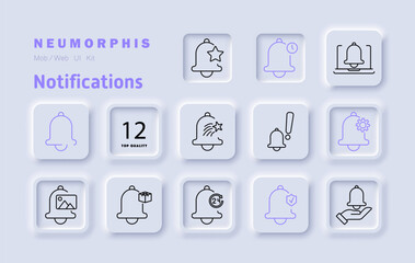 Notifications set icon. Alert, bell, reminder, updates, system message, warning, security, automation, priority, subscription, settings, schedule, notification preferences, alerts