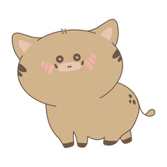 Kawaii boar vector illustration. Cartoon wildlife. Forest animal bird with cute blush. Isolated on white background