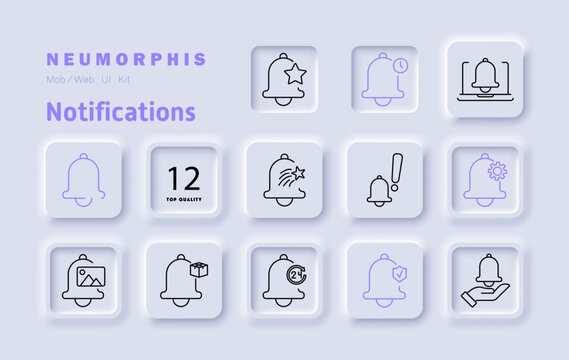 Notifications set icon. Alert, bell, reminder, updates, system message, warning, security, automation, priority, subscription, settings, schedule, notification preferences, alerts