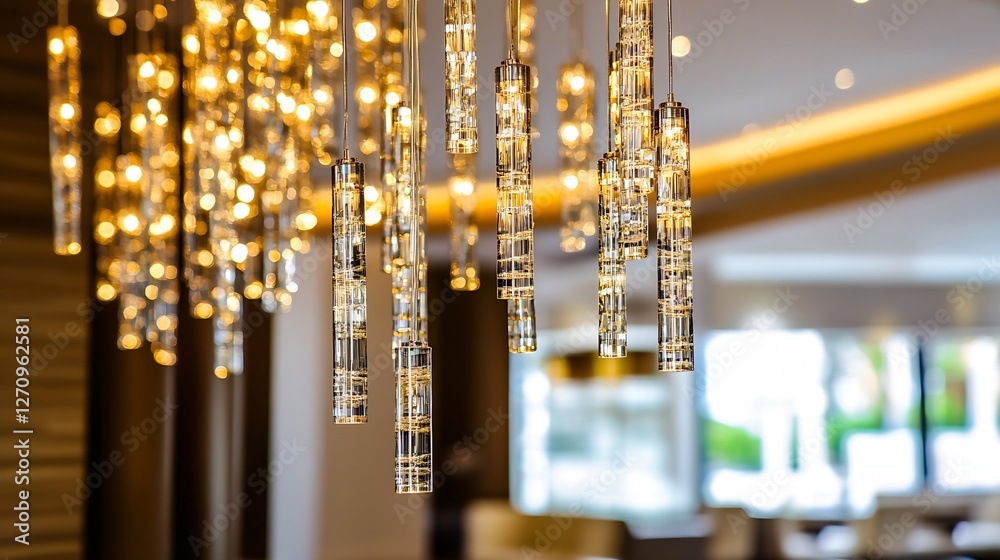 Poster elegant chandelier with sparkling lights illuminating a modern interior space : generative ai