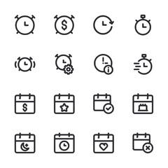 A set of black and white icons for a calendar