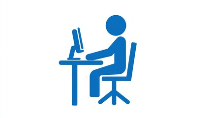 Person working at desk, office, computer, simple illustration, website icon