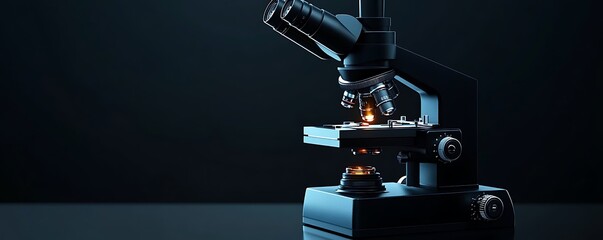 Matte black professional lab microscope with detailed rotary dials and glass optics