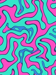 Vibrant Abstract Pattern, Funky Psychedelic Design, Colorful Groovy Shapes, Artistic Wavy Lines, Trendy Visual Art