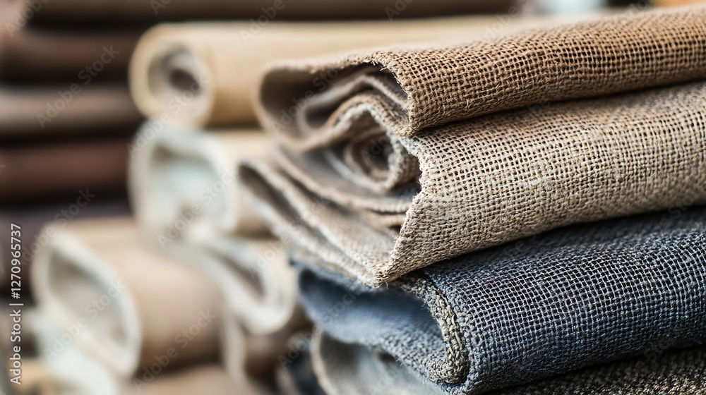 Poster close up of rolled natural fabrics in various brown tones and textures : generative ai