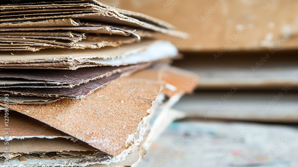 Poster layered sheets of various aged papers and materials organized in a chaotic manner on a desk : genera