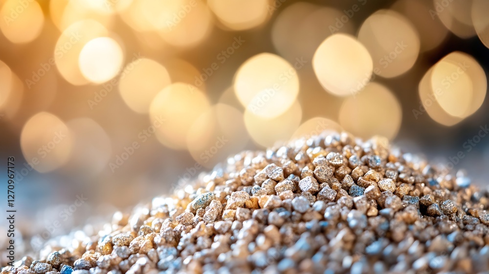 Poster Close up of sparkling grains of sand with a dreamy bokeh effect in the background creating a serene atmosphere : Generative AI