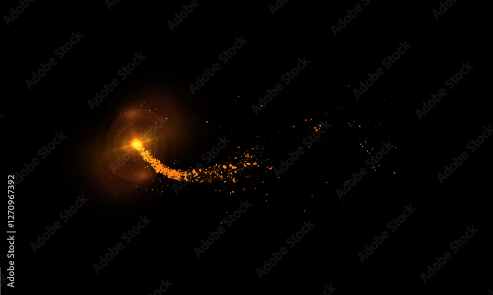 Poster Magic golden shimmer bright comet effect for web design and fabulous user interface. Bright Twirl. Vector