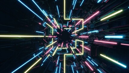 Cyberpunk Futuristic Art: Neon Lines, Particles & Complex Network