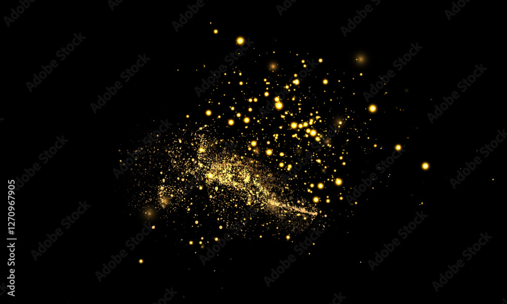 Leinwandbilder Magic bright golden cloud of sparkling bokeh highlights. Small, bright particles of sparkling bokeh highlights and fine bright dust. Christmas colorful glow effect on dark background