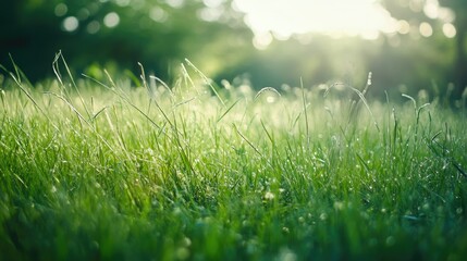 Fototapeta premium A peaceful meadow with soft green grass swaying gently in the breeze, offering a sense of calm and relaxation