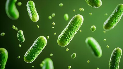 Floating Green Pickles 3D Render