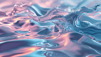 Obraz premium Surreal Abstract Fluid Art Featuring Liquid Waves and Ripples in Pastel Pink, Blue, and Teal Tones