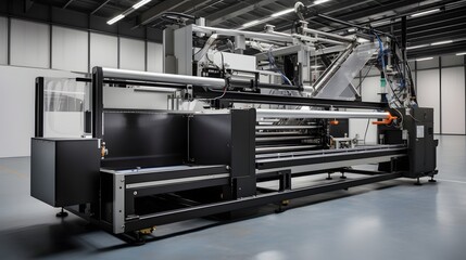 Cutting edge carbon fiber weaving machine operating within a state of the art industrial plant showcasing the latest advancements in automated manufacturing technology