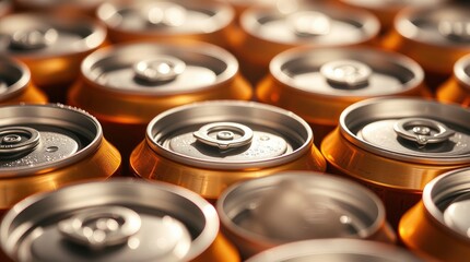 Refreshing Beverage Cans: Close-Up of Metallic Pull Tabs