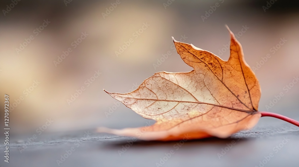 Aufkleber Single Dry Autumn Leaf Resting on a Surface with a Soft Focus Background in Natural Light : Generative AI