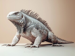 Obraz premium Majestic iguana pose studio setting photography neutral background close-up animal portrait