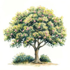 Obraz premium An isolated big tree with pink flowers full of tree art illustration watercolor.