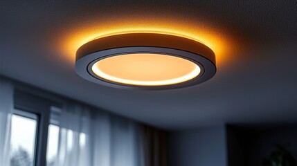 Modern recessed ceiling light emitting a warm LED glow, ideal for contemporary home or office settings with a clean design and energy-efficient performance on a transparent background.