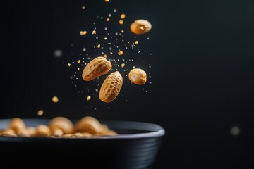 Peanuts and Fresh Peanut Butter Isolated Black Background Protein Super Food Snack