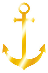 Gold nautical anchor vector illustration on transparent background. Decorative luxury design element.