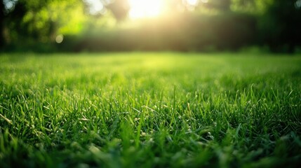 Fototapeta premium A soft green grass floor with gentle sunlight creating a calm atmosphere, ideal for eco-friendly or wellness imagery