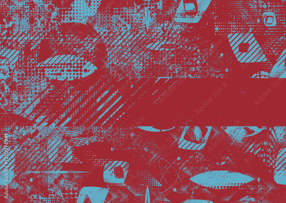 Poster Background with glitch distorted grunge textures . grunge background texture with halftone dots, glitched shapes, textures and lines .Screen print vector background with grunge textured surface.
