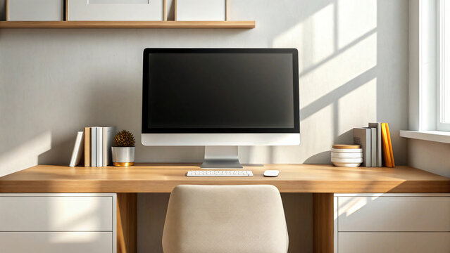 modern office interior with desk and computer - Powered by Adobe