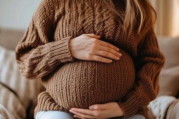 Expecting mother cradling baby bump