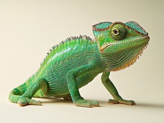 Obraz premium Studio close-up of a vibrant chameleon captivating animal photography on neutral background