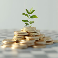 Pile of Gold Coins with Green Sprout – Symbol of Financial Growth