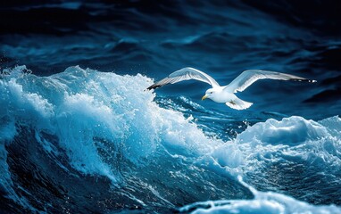 Fototapeta premium Seagulls soaring above the deep blue waves