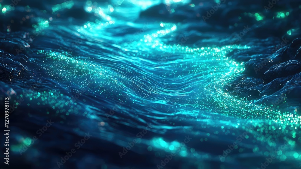 Poster plastic pollution concept. captivating waves shimmer in the deep ocean, illuminated by enchanting tu