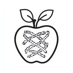 Fototapeta premium Wormy apple, line art, isolated, white background, educational illustration