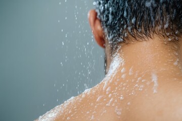 Skin texture close-up of man in shower