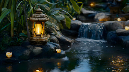 Naklejka premium Traditional Bamboo Oil Lamp Serenity