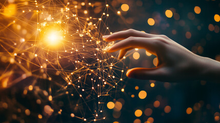 Automation of business or robotic process RPA technology. Transfer of data between application. Businessman touching gears icon on network connection