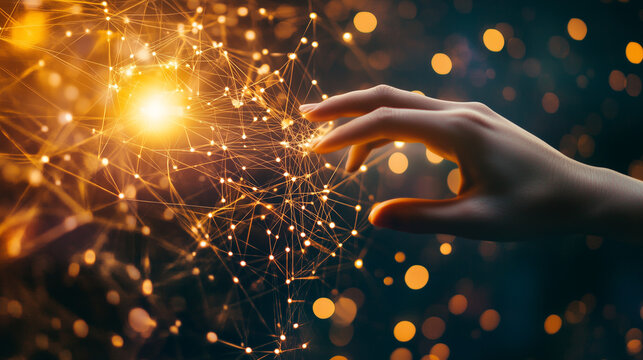 Automation of business or robotic process RPA technology. Transfer of data between application. Businessman touching gears icon on network connection