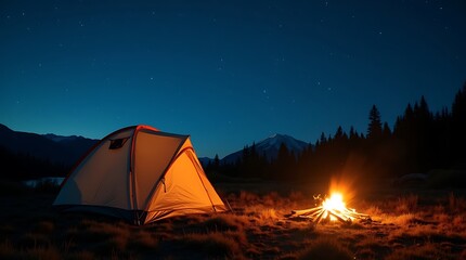 Night Camping Under the Stars: A Serene Mountain Escape